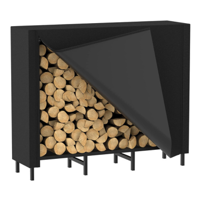 kaminholzregal 1,2 m mit abdeckung – brennholzregal aus stahl für innen & außen, schwarz